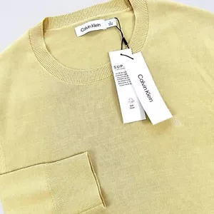 NEW Calvin Klein Sweater Men's Medium Yellow Pullover Knit Supima Preppy Casual - Picture 1 of 11