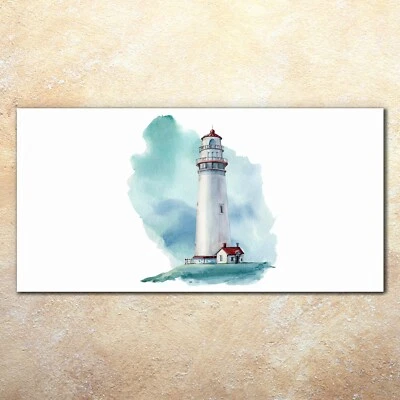 Glasbilder Wandbild Druck auf Glas 140x70 handgezeichnet Aquarell Leuchtturm - Bild 1 von 4