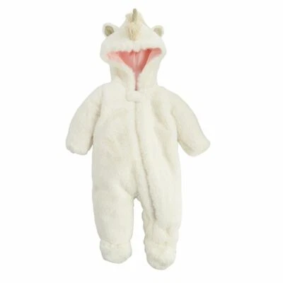 New Mud Pie IVORY UNICORN BUNTING Zip Up Coat One Piece Unisex Baby Girl 3-6 mos - Image 1 of 3