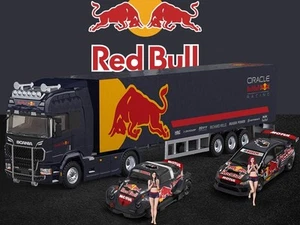SET CAMION - Scania + Maggiolino + WRX + 2 personaggi - Red Bull - Time Micro 1:64 - Foto 1 di 6