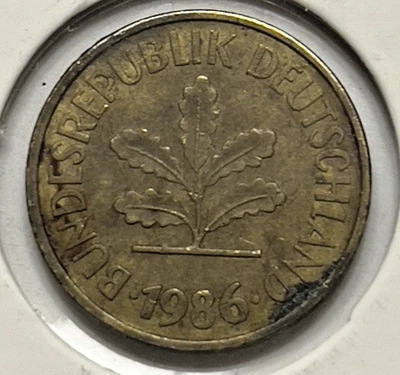 1986 G Germany 5 Pfennig – KM#107 – Brass-Clad Steel - Image 1 of 4