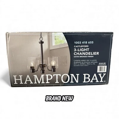 Lámpara de araña Hampton Bay Castleford 3 luces bronce satinado con vidrio transparente NUEVO Foto 1 de 4