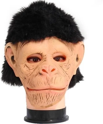 Máscara de cabeza de animal del bosque de chimpancés máscara de mono inspirada en películas para disfraces de Halloween Foto 1 de 4