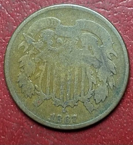 1867 Two Cent Piece. Free Shipping - Picture 1 of 2