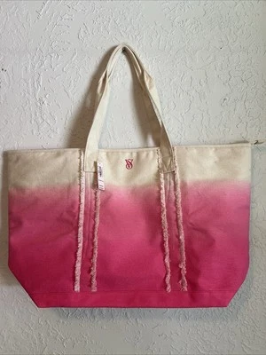 Bolso de Mano Victoria’s Secret Lona Rosa Ombre Flecos Acento - ¡Precioso! ✨💖 Foto 1 de 4