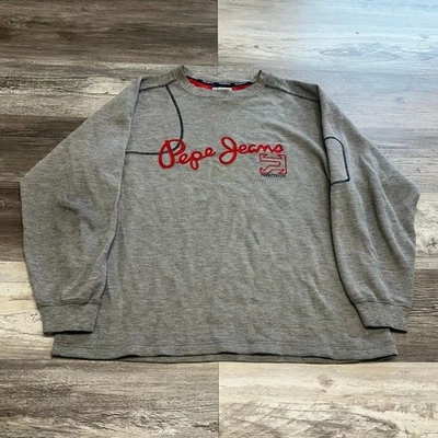 Sudadera De Colección Y2K Pepe Jeans Gris Rojo Para Hombre M Logo Bordado Gran Tamaño Foto 1 de 4