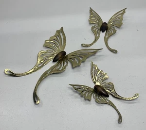 Juego de 3 arte de pared homco mariposas de metal y madera tono dorado interiores de hogar de colección - Imagen 1 de 9