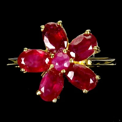 925 Sterling Silver Ring Oval Ruby 6x4mm Flower Natural Gemstone Jewelry Size 7 - Image 1 of 4