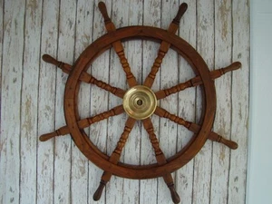 Rueda de barco de madera de 36" - casco de dirección de barco grande - decoración náutica de madera de teca - Imagen 1 de 5