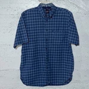 Gap mens Short Sleeve Button Up dress shirt size medium Blue Plaid Cotton - Picture 1 of 6