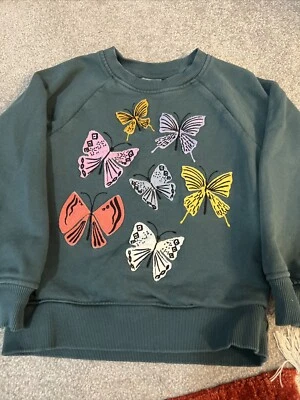 Hanna Andersson Girls Cotton Butterfly Crewneck Sweater Teal US 5 - Image 1 of 4