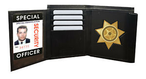 Black Leather Men's Conceal Carry Badge Wallet License Star Shield Holder NR