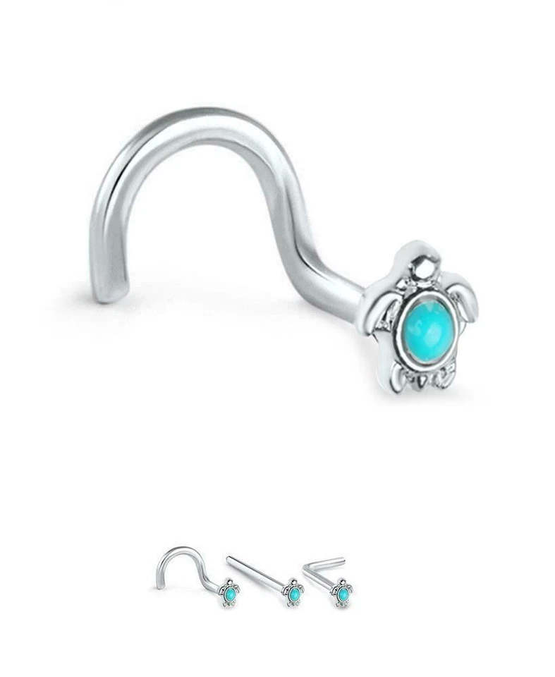 316L Surgical Steel Nose Ring Screw L Bend Straight Stud Turquoise Turtle 20G - Image 1 of 1