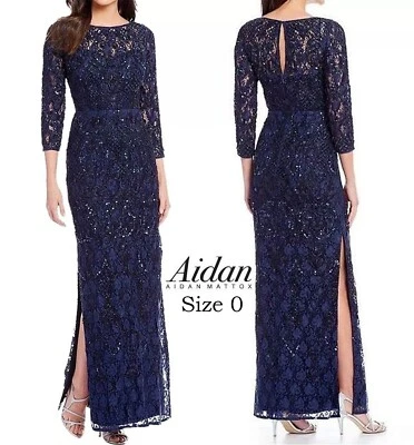 Новый с Ярлыками Aidan Mattox женщин украшенный цветочный кружева темно-платье размер 0 - Изображение 1 из 4