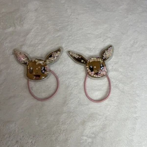 Pokémon Eevee Set Of Two Hair Ties Pink Bubbled With Star Glitter - Picture 1 of 11