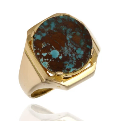 Anillo turquesa ovalado de 13,3 x 13,0 mm en oro amarillo de 18 quilates Foto 1 de 4