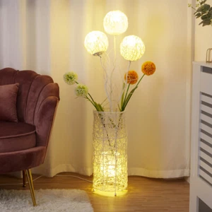 Modern Accent Light Weave Floor Lamp w Rattan Round Bulb for Living Room Bedroom - Picture 1 of 12