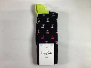 Adult Happy Socks Black Pattern Combed Cotton Crew Socks M 8-12 W 10-12.5 NEW - Picture 1 of 3