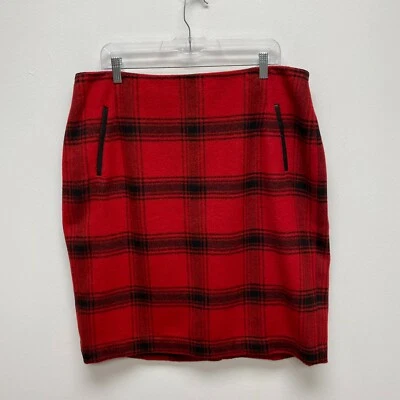 Talbots Womens Black Red Plaid Wool Blend Faux Leather Trim A-Line Skirt 16W - Image 1 of 4