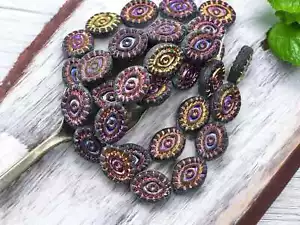 14x11mm Volcano Washed Matte Black Czech Glass Mystic Eye Beads - 10 Beads - Picture 1 of 5