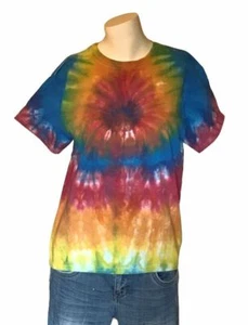 Tie Dye T-Shirt Kids Large Rainbow Spider Lion Face 100% Cotton Gildan - Picture 1 of 5