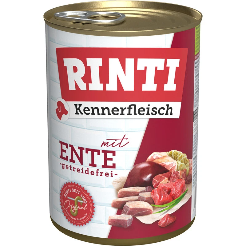 6x Rinti Kennerfleisch 400g 15 Sorten wählbar Lamm Rind Pute Huhn Senior Junior Nassfutter Ente