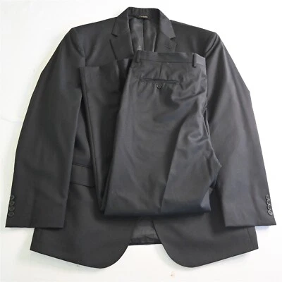 Jos A Bank 46L 40x30 Solid Black Signature Gold 100% Wool Mens Jacket Pants Suit - Image 1 of 4