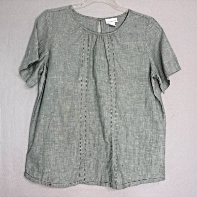 Liz Claiborne 女式亚麻混纺 M 码上衣绿色经典极简主义奢华 — 第 1/4 张图片