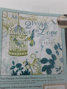 Dimensions Crewel Embroidery Kit Two People Anniversary Record Instructions New - Picture 1 of 11