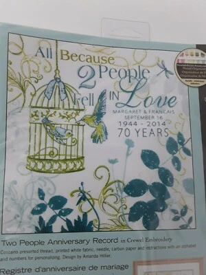Dimensions Crewel Embroidery Kit Two People Anniversary Record Instructions New - Image 1 of 4