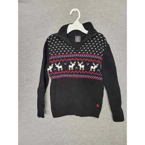 Boy's IZOD 1/4 Zip Collared Knit Sweater XS 4 5 Winter Moose Snow - Picture 1 of 8