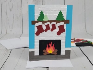 Merry Christmas Greeting Card Kit #20 [Lot of 4, Handmade, Fireplace, Stockings] - Picture 1 of 6