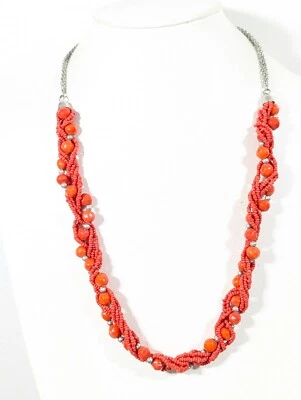 Collar de cadena múltiple con cuentas de vidrio rojo naranja tribal costero occidental 27 pulgadas Foto 1 de 4