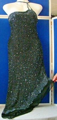 VESTIDO FORMAL USADO EN EXCELENTE ESTADO de Alta Costura por SCALA Negro con Dobladillo ASIMÉTRICO CUENTAS Y LENTEJUELAS Talla M Foto 1 de 4