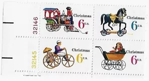 Bloque de 4 placas de estampillas 6c de juguetes de Navidad de EE. UU. #1415-1418 - Imagen 1 de 1