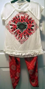 NWT Self Esteem Pant Suit, Heart & Flower on White, Pink Print Pants, Girls Sz M - Picture 1 of 8