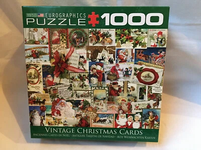 Eurographics Vintage Christmas Cards 1000 Piece Jigsaw Puzzle Made in the USA - Image 1 of 3