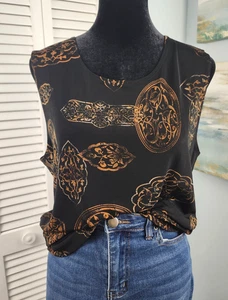 Canotta vintage Chico’s Travelers maglia nera e oro taglia L elasticizzata carriera - Foto 1 di 8