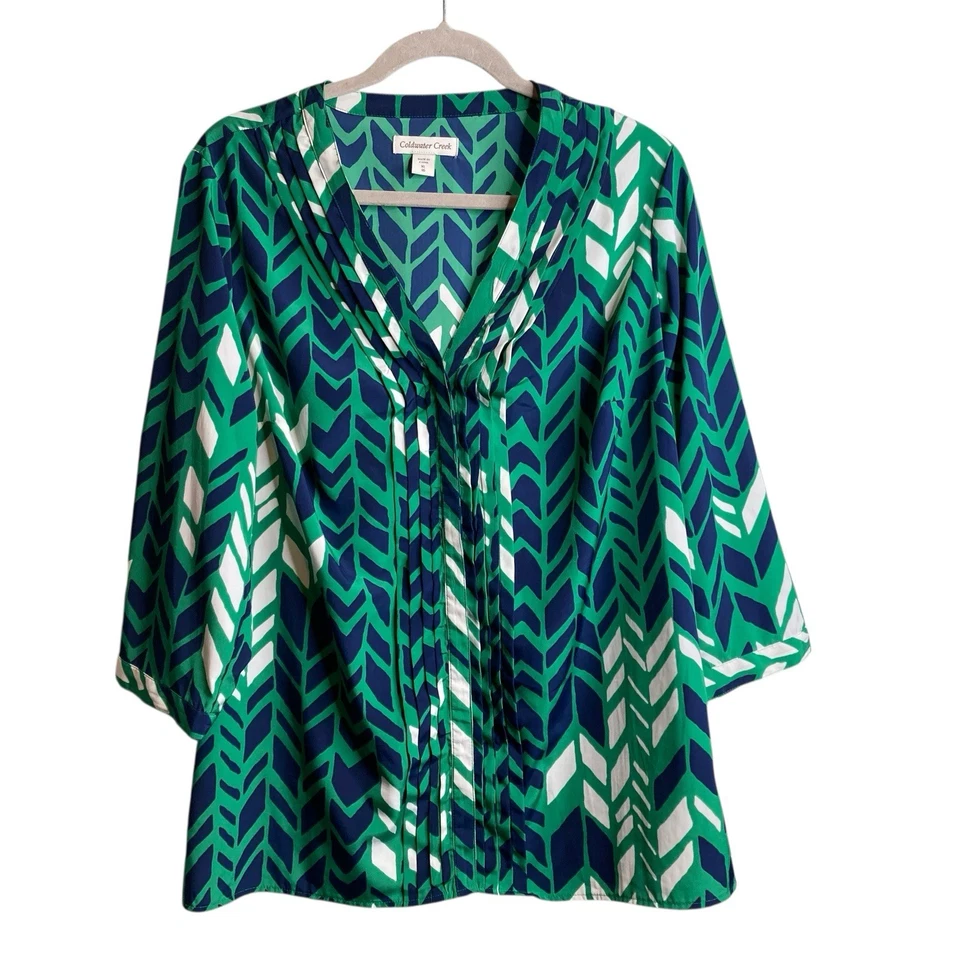 Blusa Coldwater Creek Para Mujer Verde Azul Estampado Moderno Talla XL Coastal Preppy Foto 1 de 4