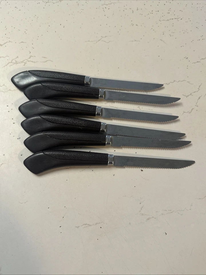 JUEGO DE 6 CUCHILLOS PARA CARNE GINSU VINTAGE ACERO INOXIDABLE MANGO PLÁSTICO MARRÓN Foto 1 de 1