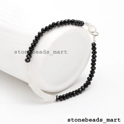 Bracciale con perline sfaccettate Rondelle A+ pietra di luna arcobaleno +... - Immagine 1 di 4