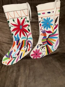 2 handmade folk art embroidered stockings - Picture 1 of 18