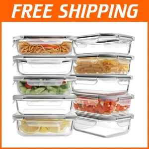 Versatile 10-Pack Glass Meal Prep Containers, 22oz - Dishwasher & Microwave Safe - Picture 1 of 9