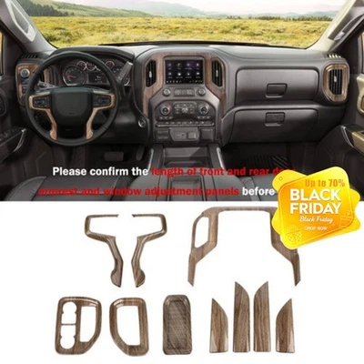 Center Console Dash Door Decor Overlay For Chevy Silverado 19-25 Wood Grain 10 - Image 1 of 4