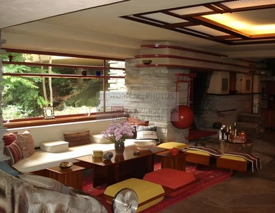 FALLING WATER HOUSE LIVING ROOM DESIGNED FRANK LLOYD WRIGHT 8.5X11 PHOTO - Image 1 of 4