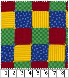 Tela de algodón estampados cuadrados color estrella tira azul amarillo rojo vip por yarda - Imagen 1 de 1