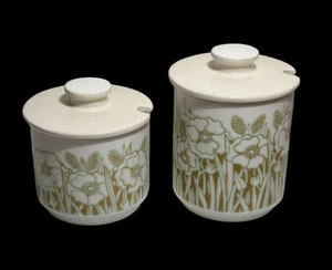 2 x HORNSEA POTTERY Jam Pot & Sugar Pot FLEUR Some Crazing to Lids - Picture 1 of 9