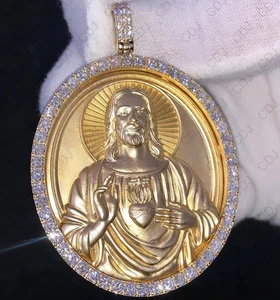 Christmas Gift VVS Moissanite Men's Classy 3d Jesus Pendant 925 Silver Free Stud - Picture 1 of 7