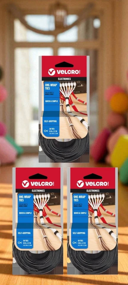 3 Pack VELCRO Brand ONE-WRAP Medium Nylon Ties 8 in. L x 1/2 in. W 50 pk  - Image 1 of 1