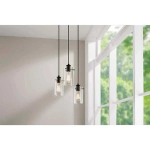 Hampton Bay Regan 3-Light Espresso Pendant Hanging Light with Clear Glass Shades - Picture 1 of 10